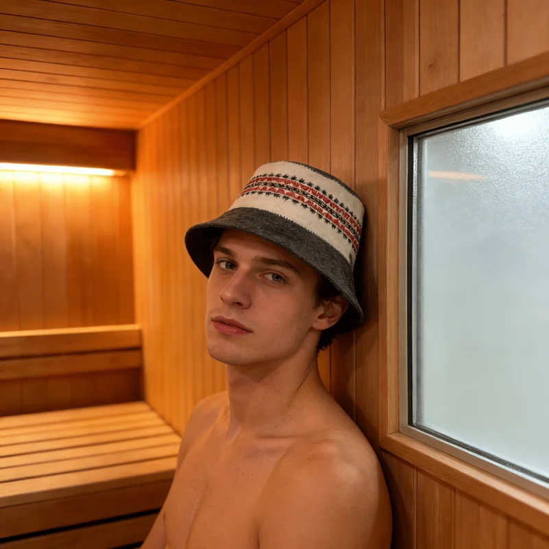 1/2pcs Wool Felt Sauna Hat, Gray-White-Gray Color Block Top Bath Cap with Red and Black Embroidery  for Saunas