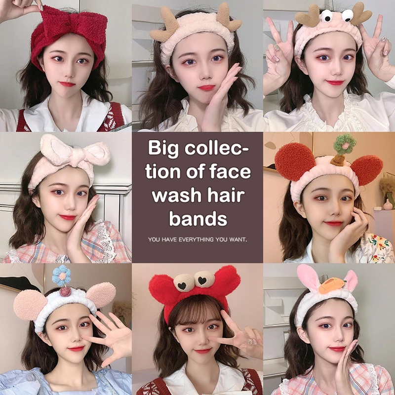 Wash Face Hair Holder Hairbands Soft Warm Coral Fleece Bow Cute Animal Cat Ears Headband For Women Girls Makeup Hair Accessories