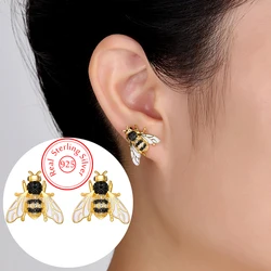 Pure 925 Sterling Silver Jewelry Princess Cute Insects Bees Stud Earrings For Women Fashion New XY0594