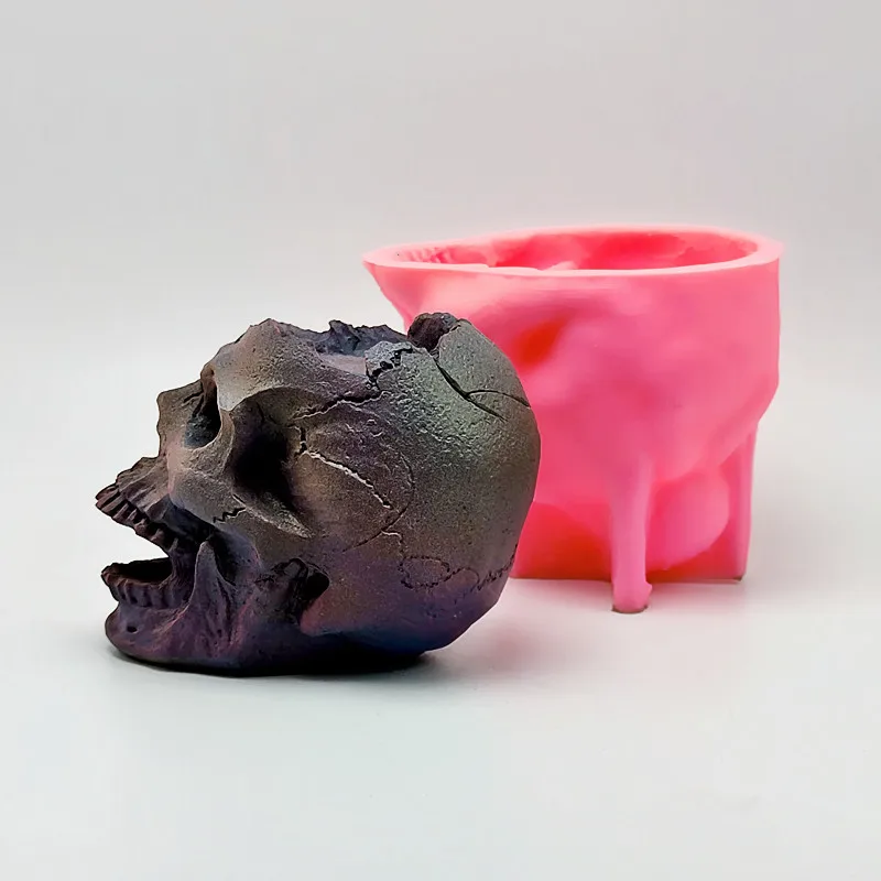 Silicone mold open mouth skull candle holder diy concrete resin plaster model making mold Halloween decoration tools