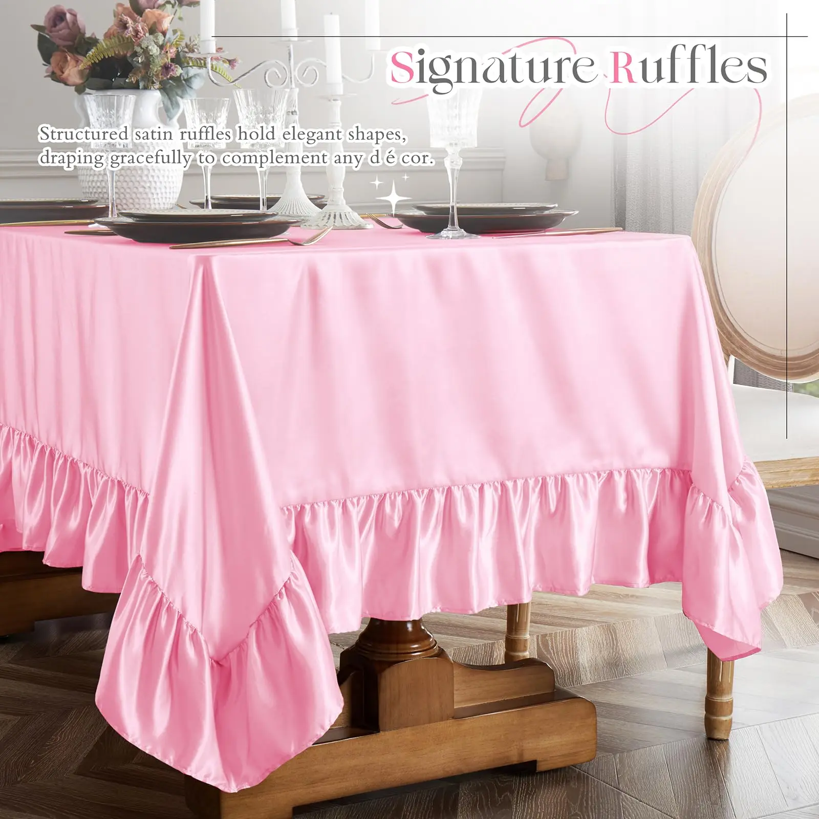 Satin Tablecloth Ruffle Rectangle Table Cover Flounce Large Table Cloth Washable Wrinkle Resistant Decor Banquet Party Kitchen