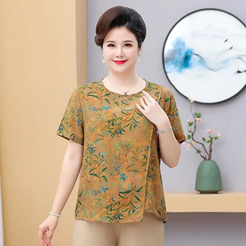 

Summer New Style Floral Short Sleeved Fashionable and Elegant Printed Loose Top