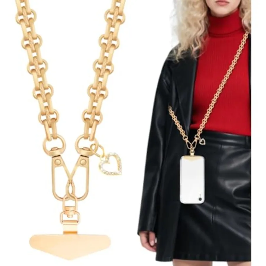 

Yiflin Cell Phone Lanyard Crossbody for Women, Gold Phone Strap Crossbody Set, Metal Phone Chain, with Metal Phone Tether Tab