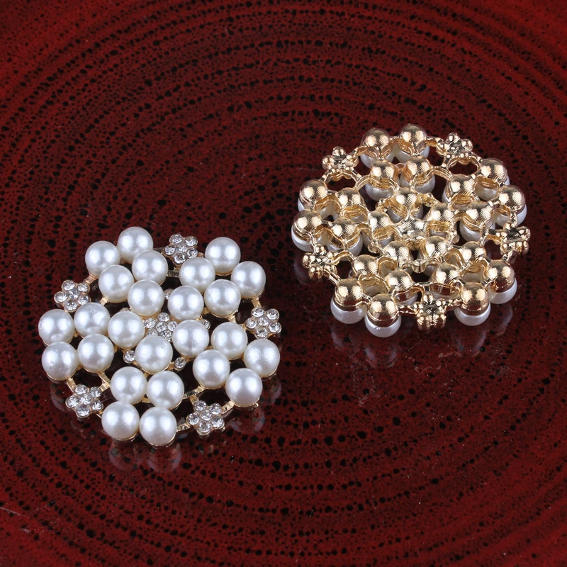 120PCS 33mm Newborn Round Flatback Metal Rhinestone Craft Supplies Button Shiny Pearl Beads Decorative Buttons for Flower Center