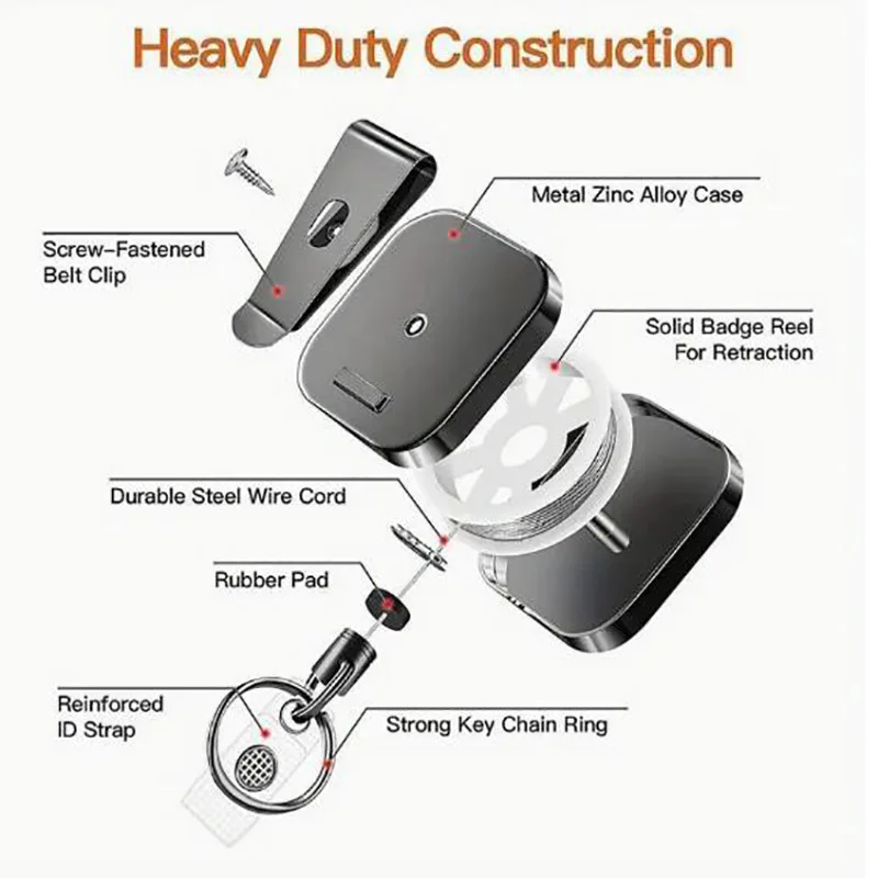 قابل للسحب المفاتيح شارة بكرة أصحاب المعادن الثقيلة مع حلقة تسلق مشبك حزام وحلقة رئيسية لحامل اسم بطاقة الهوية