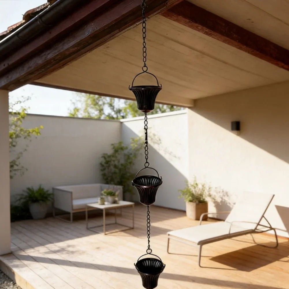 12.5FT Iron Rain Chain Featuring 12 Petunia Design Cups for Garden Drainage Patio Decoration and Eaves Water Flow