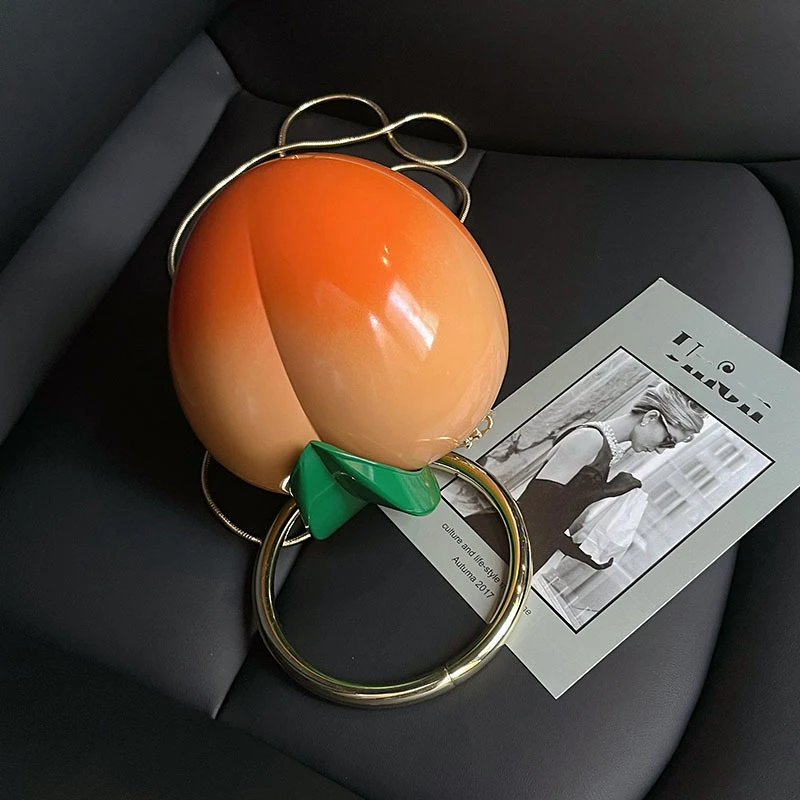 حقيبة يد لطيفة على شكل البرسيمون حقيبة يد نسائية مستديرة متعددة الألوان مزخرفة مع سلسلة حقيبة يد مسائية عصرية جديدة