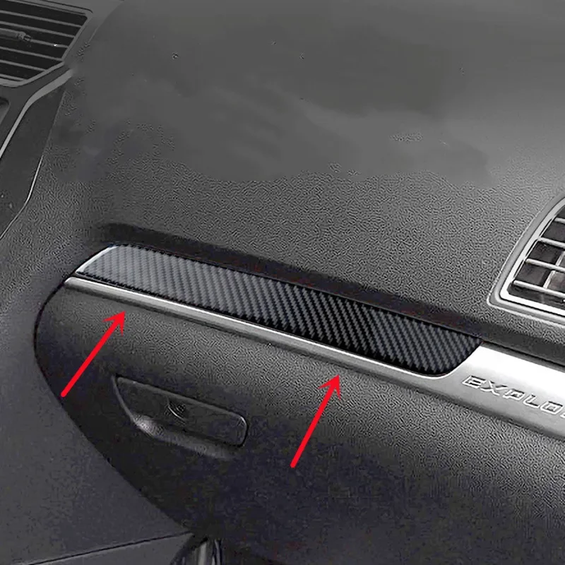 

Carbon Fiber Stickers Car Copilot Glove Storage Box Modification Cover Trim Strips For Ford Explorer 13-19 Car Inner Accessories