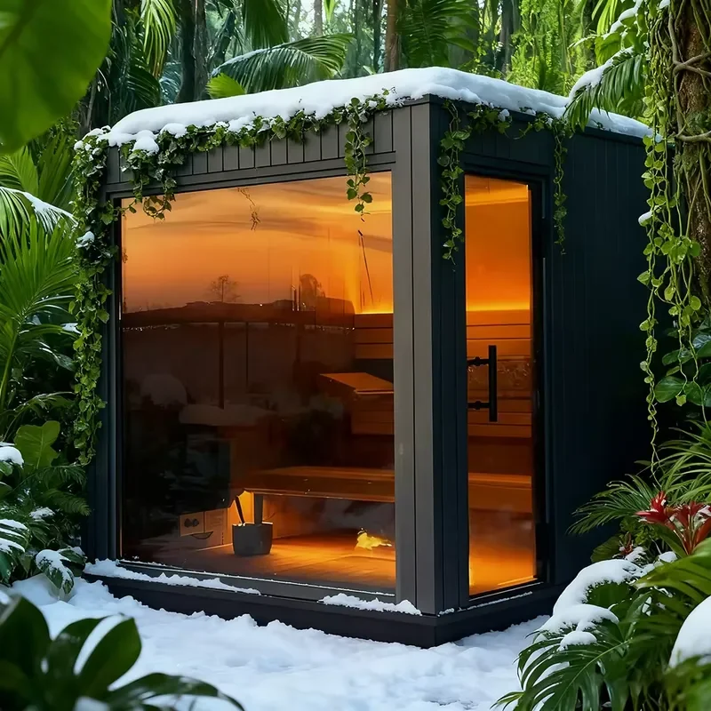 4 Person Outdoor Sauna House Cedar Wood Modern Traditional Sauna Shed With Shower And Changing Room For Backyard Garden Spa