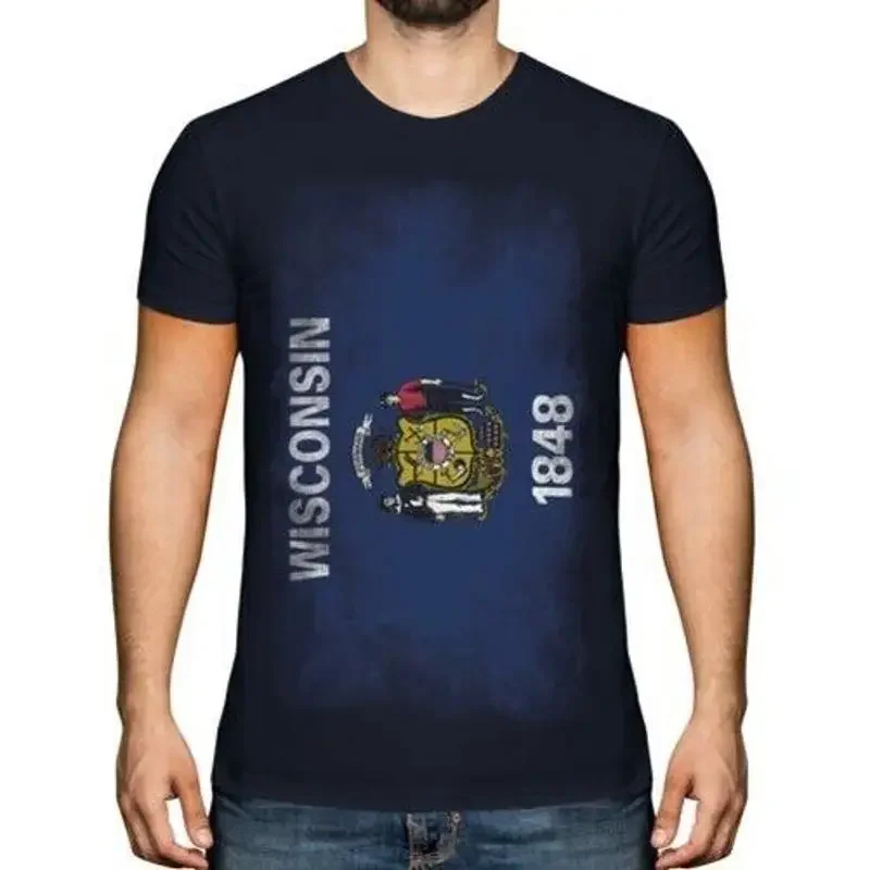 WISCONSIN STATE FADED FLAG MENS T-SHIRT TEE TOP WISCONSINITE SHIRT JERSEY GIFT