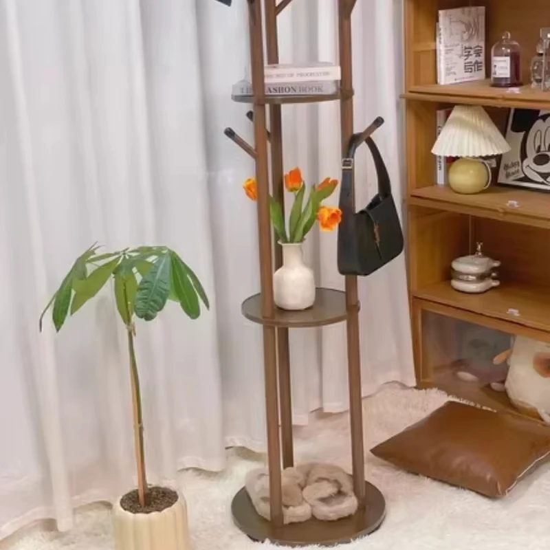 Rotating Wooden Coat Rack Durable Floor Standing Clothes Hanger Bedroom Clothes Rack Stand