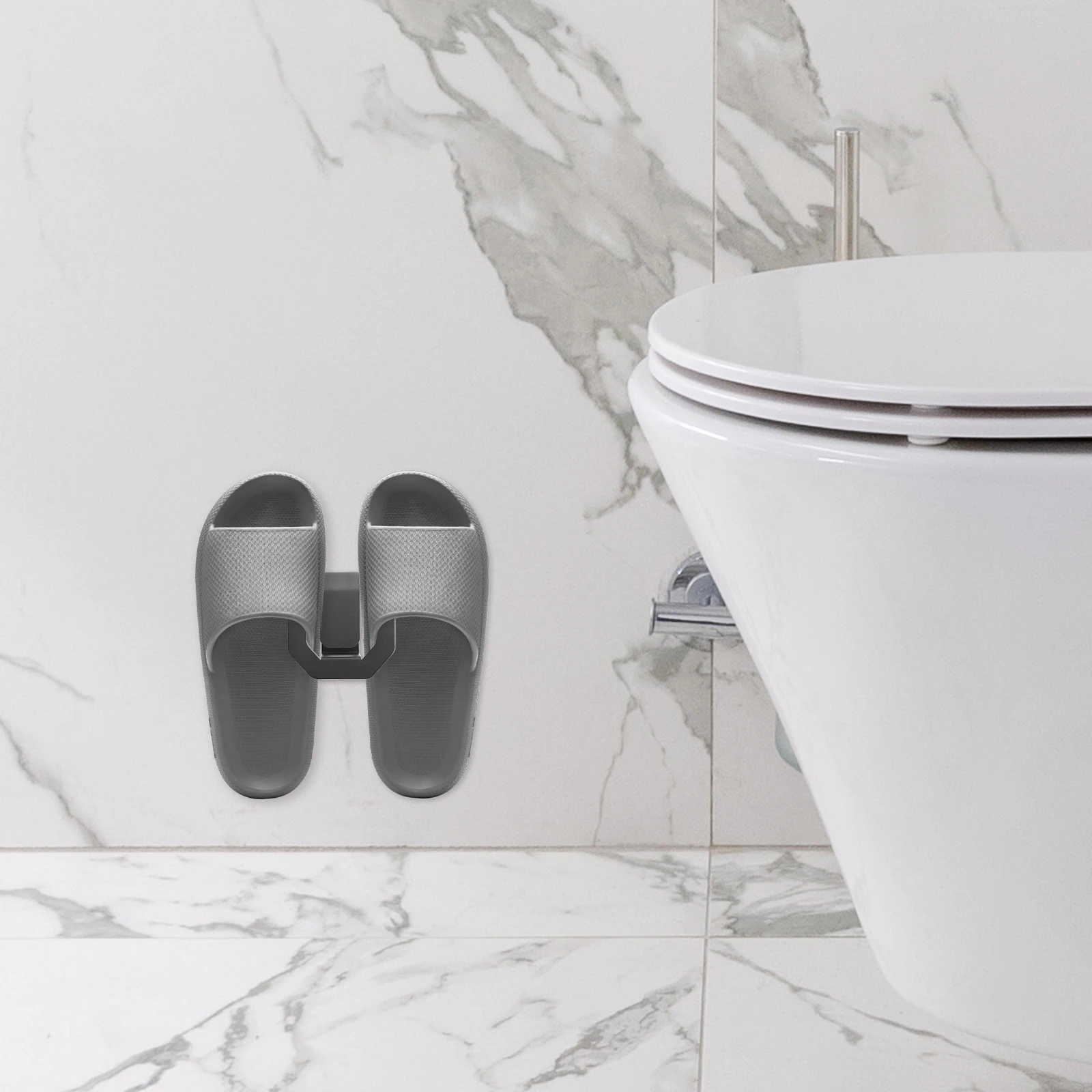 

5pcs Slipper Rack Carbon Steel Wall Mounted No Drill Hair Dryer Holder Water Draining Storage Shelf Shoe Organizer