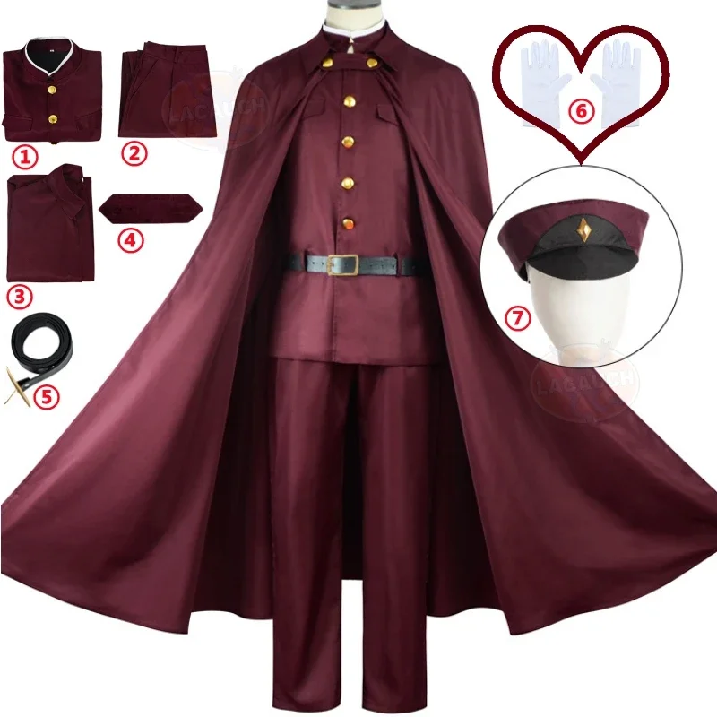 

New Anime Tetchou Suehiro Teruko Oukura Cosplay Costume Bungo Stray Dogs Season 4 Hunting Dogs Team Red Uniform Hat Gloves Cloak