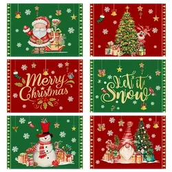 4/1pcs Christmas Cotton Linen Printed Placemats Linen Solid Color Snowman Holiday Santa Claus Decor Dining Table Insulation Mats