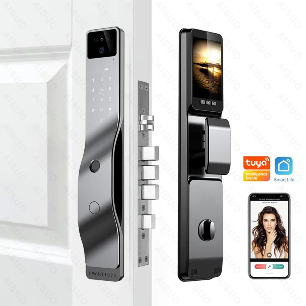 

TUYA APP Digital Fingerprint Tuya Smart Door Lock Face Recognition Lock with Camera Electric Digital Biometric Door Smart Lock