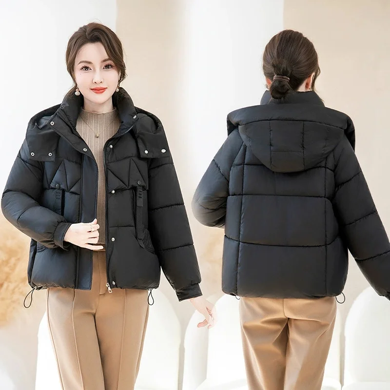 2025 Winter New Down Jacket Women Parkas Short Cotton Padded Jackets Loose Cotton Coat Female Hooded Outwear Thick Overcoat Tops