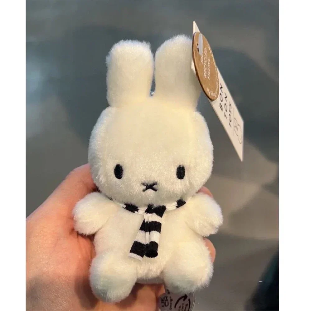 Kawaii Black White Striped Scarf Bunny Doll Pendant Cute Mini Figure Bag Charm Hanging Decor Gift for Adults Friends Christmas
