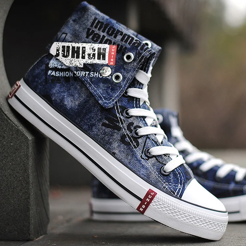 Denim Style High Top Mix Mid Cut Canvas Shoes for Men Women Trendy Student Skate Boards Flat Shoes Breathable Shoes