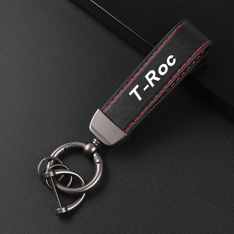 Deluxe Leather Keychain with Car Badge Keychain Pendant For VW T-ROC