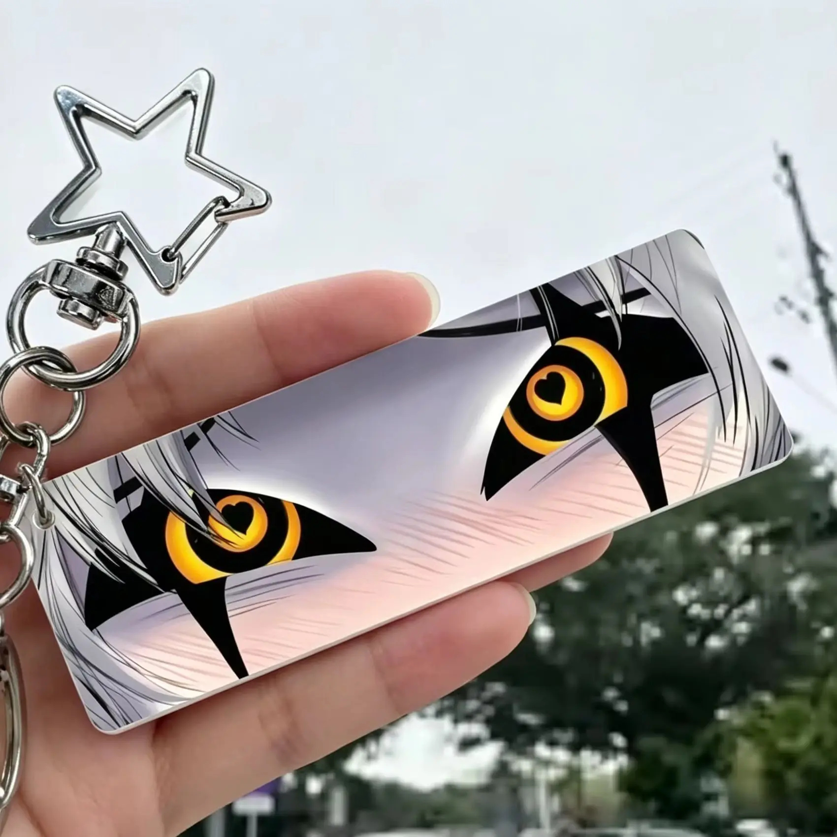 Freak Circus Pierrot Anime Eye Keychain Acrylic Star Chain Pendant Card Backpack Charm Cosplay Decor Gift for Fans