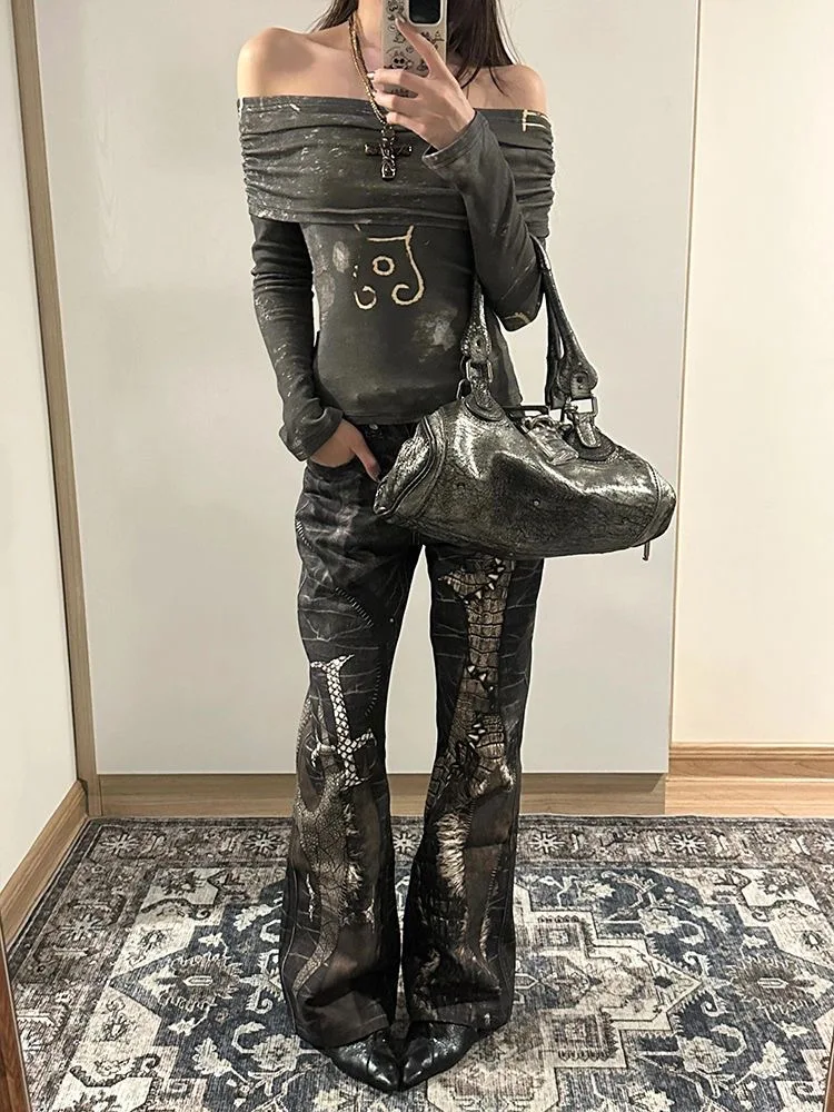 Retro hoog getailleerde dames uitlopende jeans mode straat rechte jeans broek 2026 lente nieuwe dames Y2k jeans