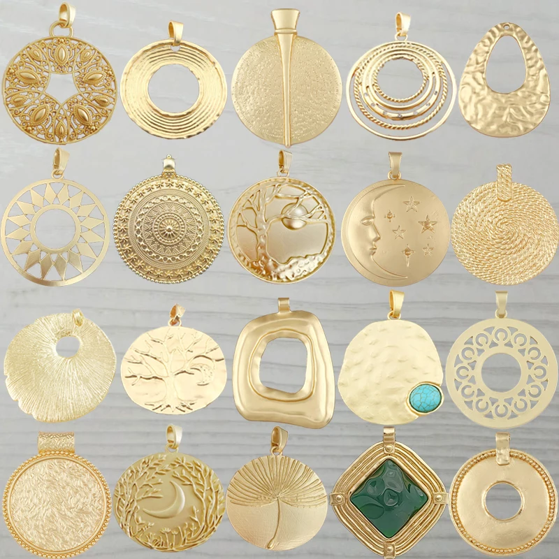 

1pc Genuine Gold Color Large Bohemia Round Medallion Charms Plated Boho Pendants for DIY Necklace Jewellery Making Finding