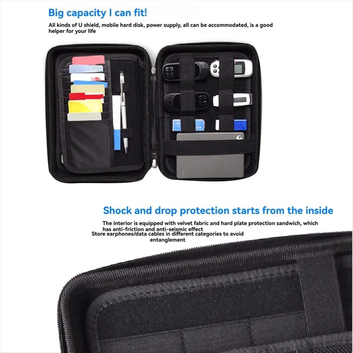 DT77 Electronics Cable Organizer Bag USB Flash Drive Memory Card HDD Case Travel Case SD SDXC SDHC Card Holder Organizer