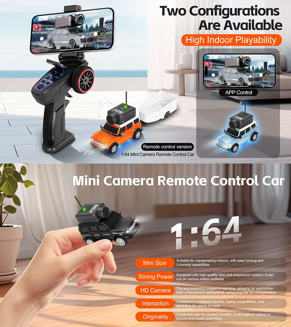 WLtoys RC Cars 1:64 Mini 6406 6406C HD Camera RC Racing Car Toy 120° Wide Angle 2.4G 720P APP Control Mini Car Dual Control