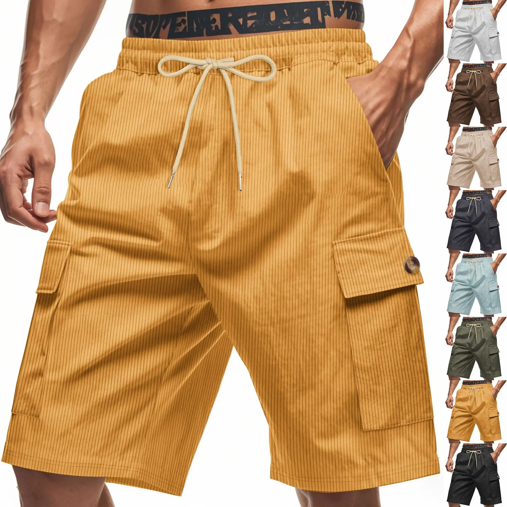 

Cross-border new product corduroy tooling shorts lace-up five-point pants Amazon trendy shorts men's summer