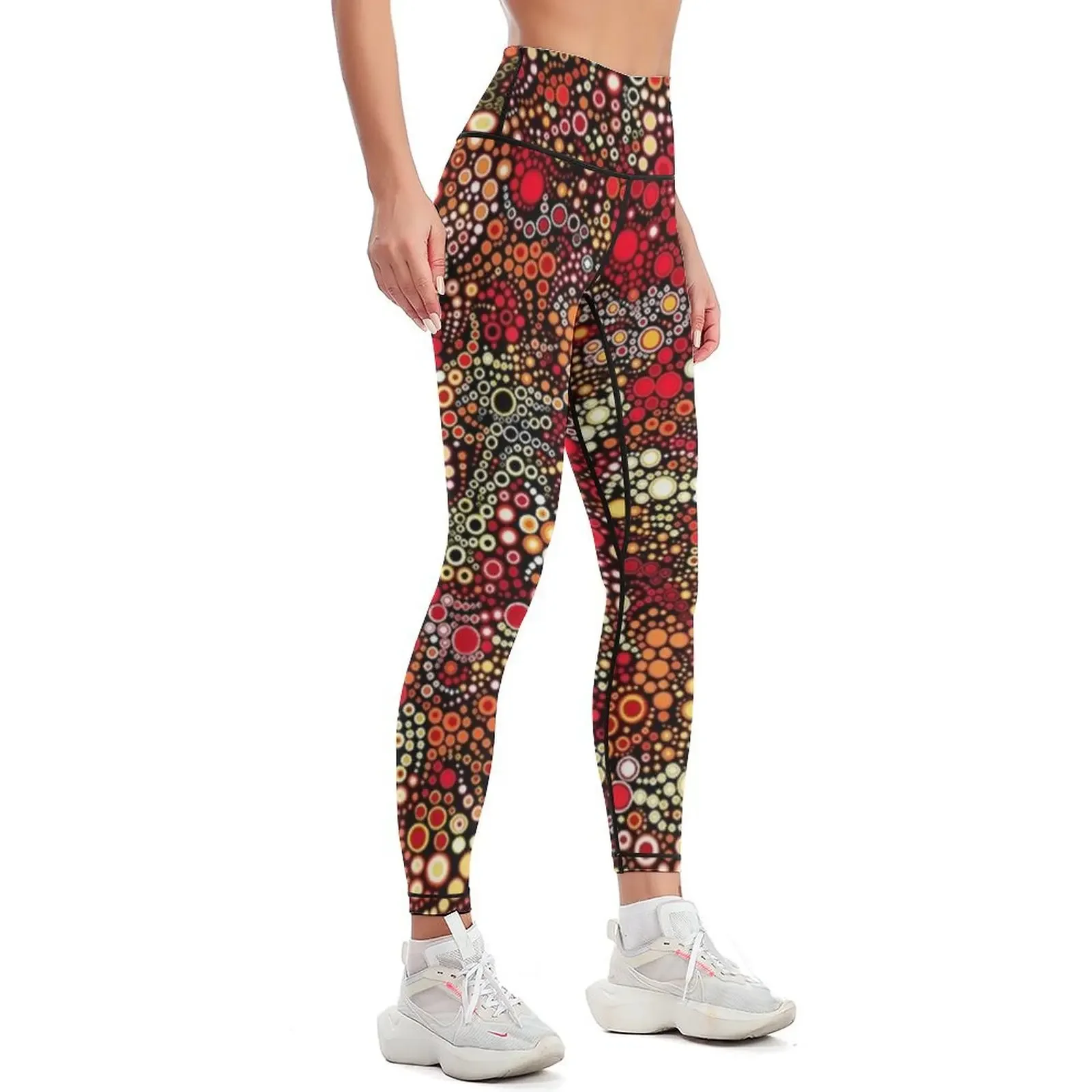 EffervescenceFlame by Amelia Caruso for Robert Kaufman Leggings flared gym wear workout shorts Womens Leggings