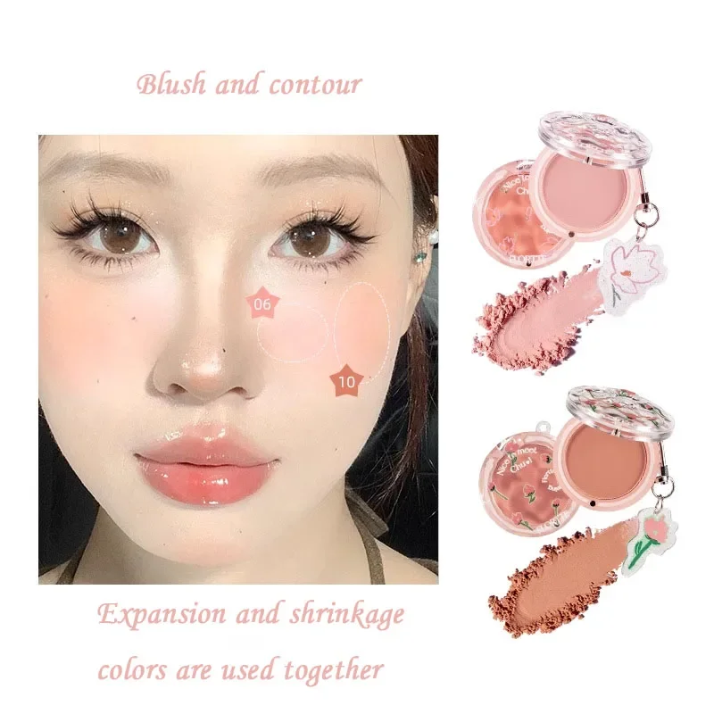 FLORTTE 4 Colors Blush Makeup Palette Mineral Powder Red Rouge Lasting Natural Cream Cheek Tint Orange Peach Pink Blush Cosmetic