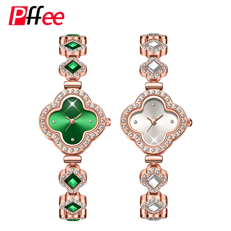 Pffee Lucky Clover Quartz Wristwatches Women Luxury Crystal relojes para damas birthday gifts Girls