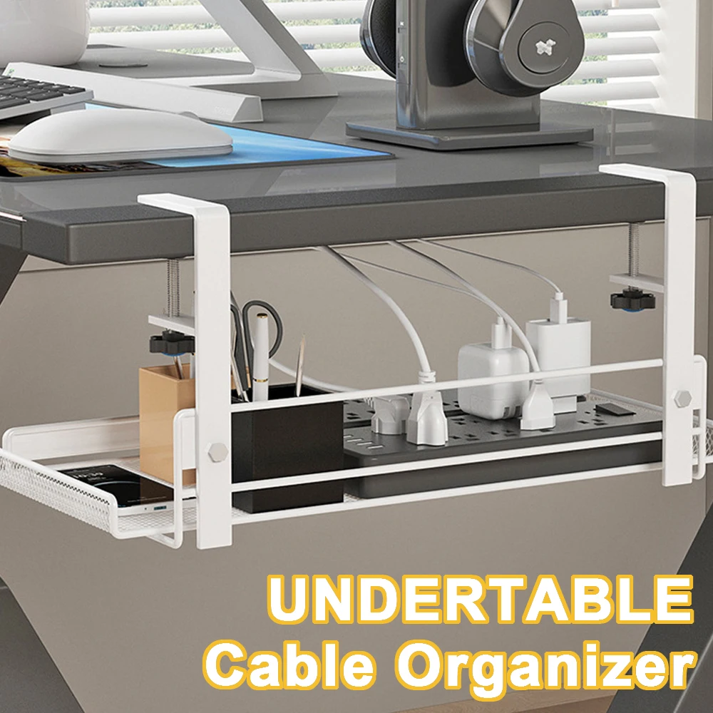 

Undertable Cable Management Tray No Drill Steel Desk Cable Organizers Office Desk Organizer Rack Holder Home Office Accessories