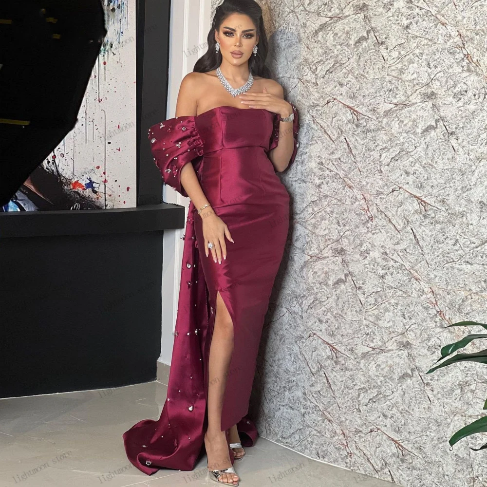 

Gorgeous Prom Dress Satin Evening Dress Beading Appliques Off The Shoulder Robes For Formal Party Floor Length Vestidos De Gala