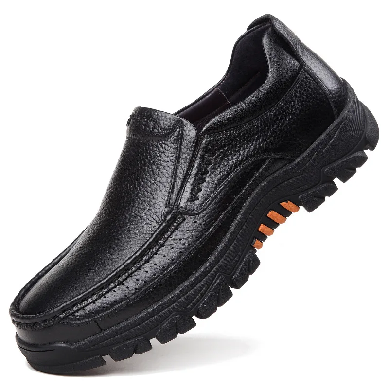 

100% Genuine Leather Shoes Men Loafers Soft Cowhide Mens Casual Shoes Brand Male Footwear Black Brown Slip-on Thick Sole