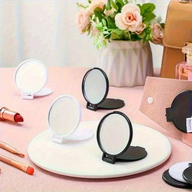 100pcs Mini Folding Makeup Mirror Set Portable Circular Pocket Mirror 7x6.2cm Daily Travel Makeup Mirror Use in Outdoor Bedrooms