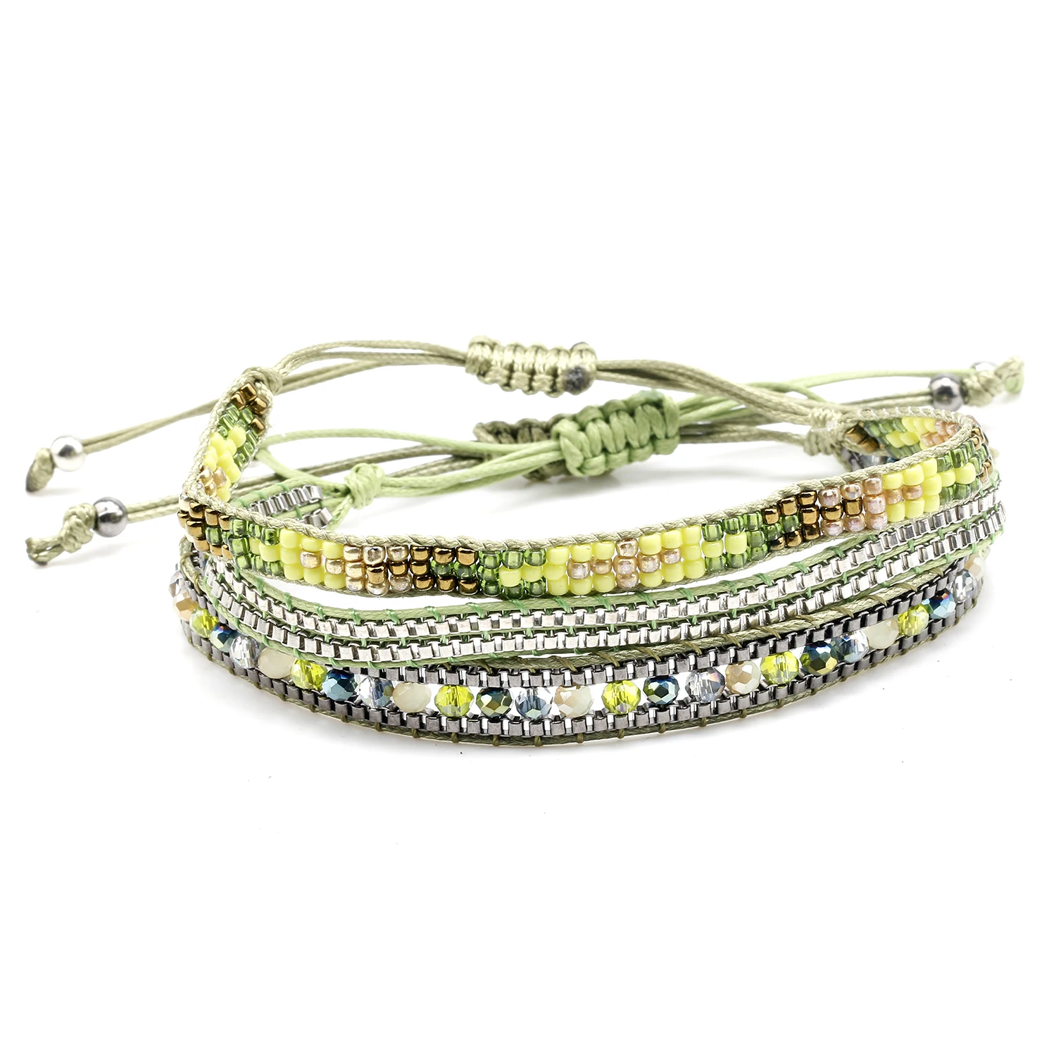 3pcs Bohemian Japanese Miyuki Glass Seed Bead Handwoven Bracelet Women Army Green Boho Handmade Adjustable Stackable Jewelry Her