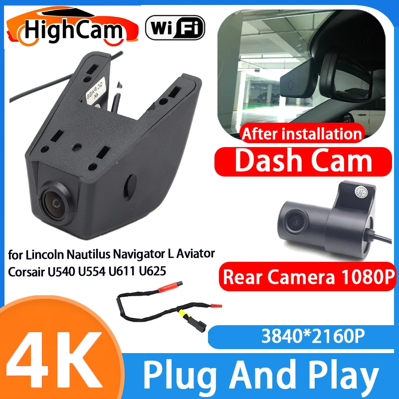 for Lincoln Nautilus Navigator L Aviator Corsair U540 U554 U611 U625 4K Wifi Car DVR Video Recorder Dash Cam Front Rear Camera