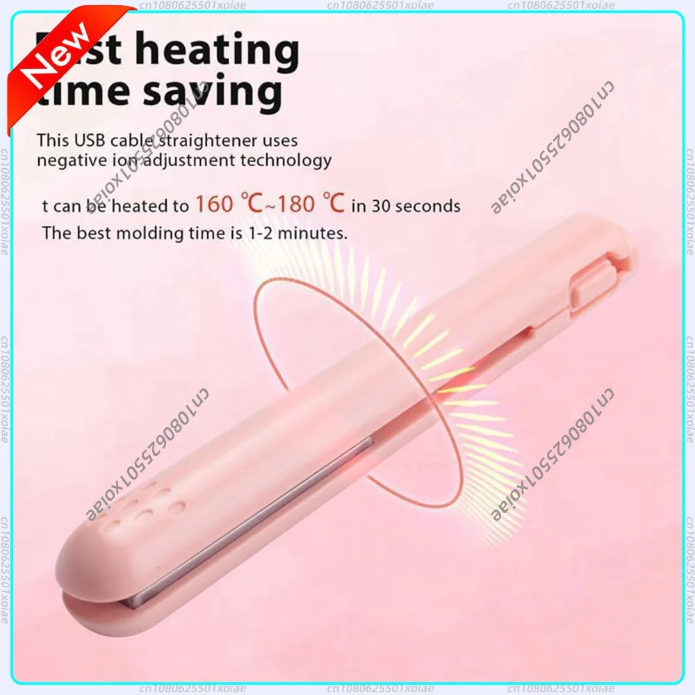 Portable USB Curling Iron Heats Up Fast Mini Dual Purpose Hair Straighteners Portable Hair Curler Flat Iron for Short Hair