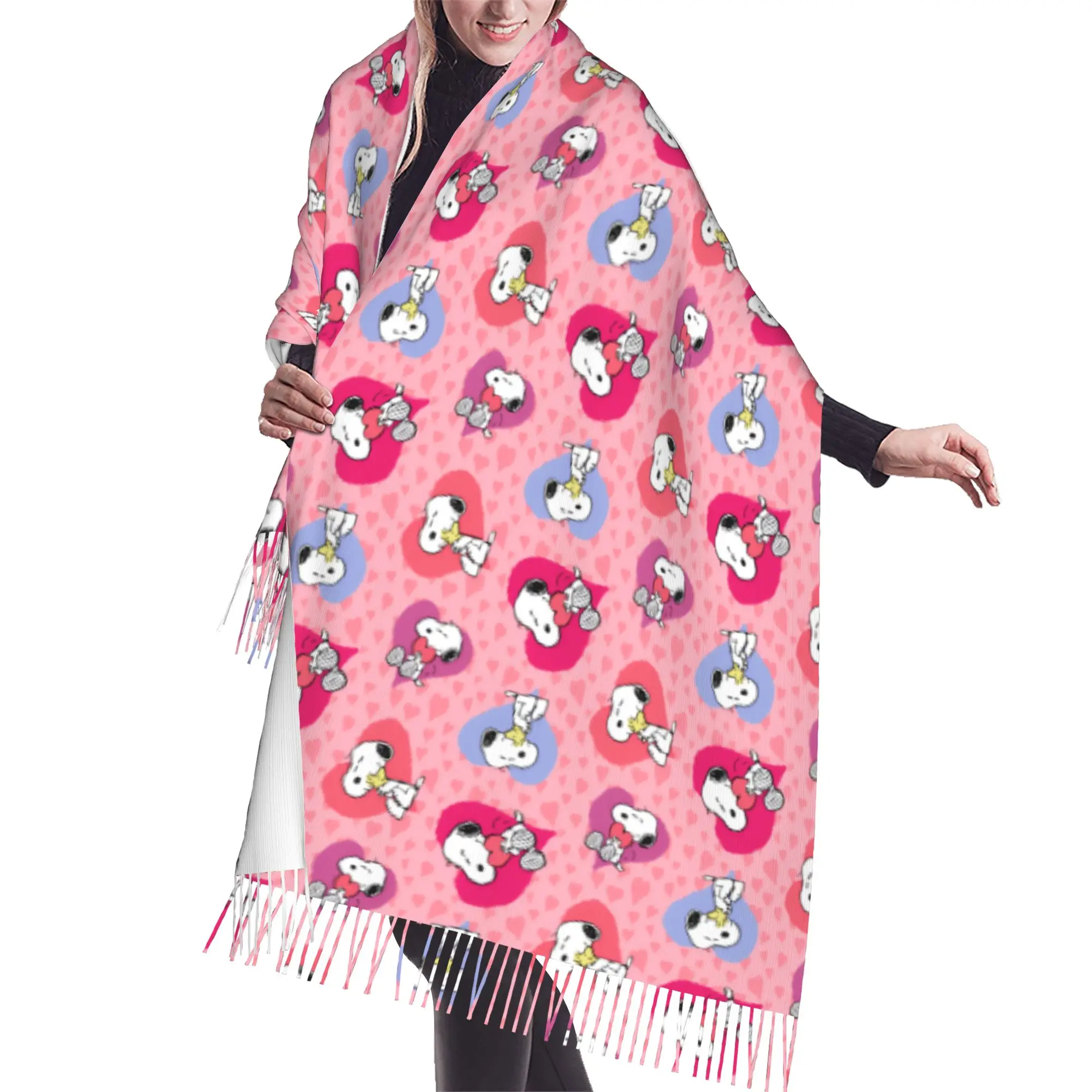 Custom Ladies Long S-snoopied Dog Scarves Women Winter Fall Soft Warm Tassel Shawl Wrap Anime Manga Scarf