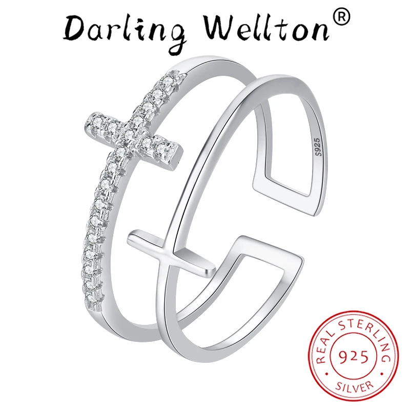 

2024 NEW Classic Double Free-Form Cross Full Diamond Couple Ring For Women 100% Sterling Silver Valentine's Day Gift Jewelry