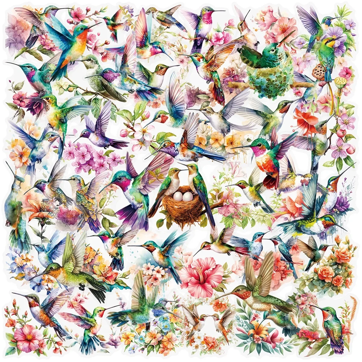 50/100PCS Cartoon Kolibrie Bloem PET Graffiti Stickers Esthetische Briefpapier DIY Decoratie Scrapbooking Laptop Skateboard