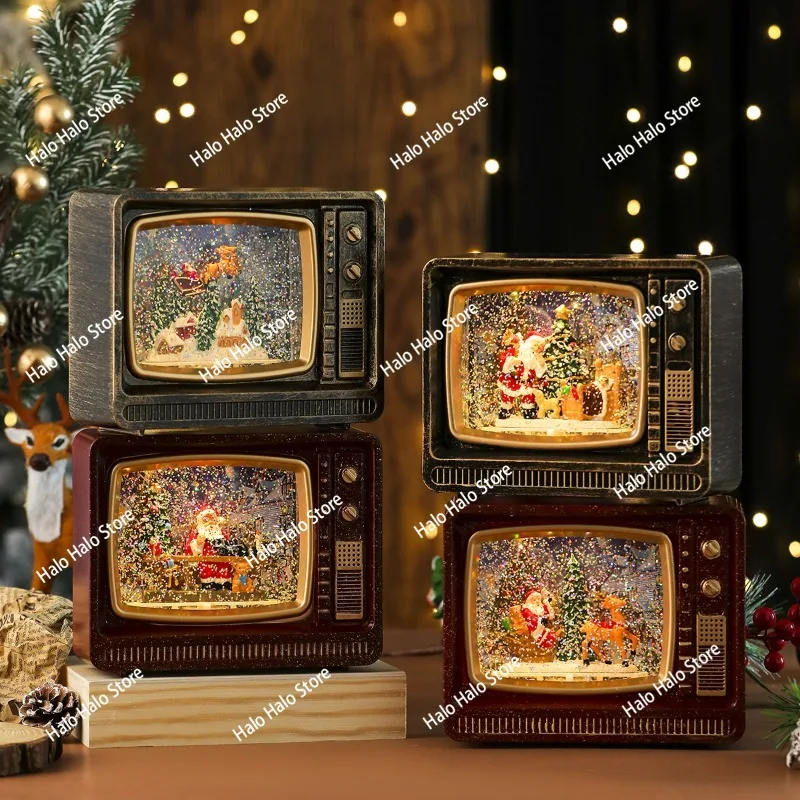 New Christmas music snow water injection TV night light gift ornament Christmas decorations music box