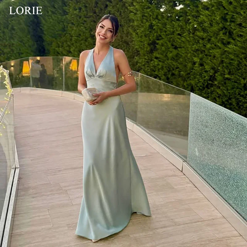 LORIE فساتين حفلات من الساتان بدون ظهر مثيرة بدون أكمام مع رسن للحفلات الراقصة ورقبة على شكل حرف V فستان حفلات حورية البحر مخصص