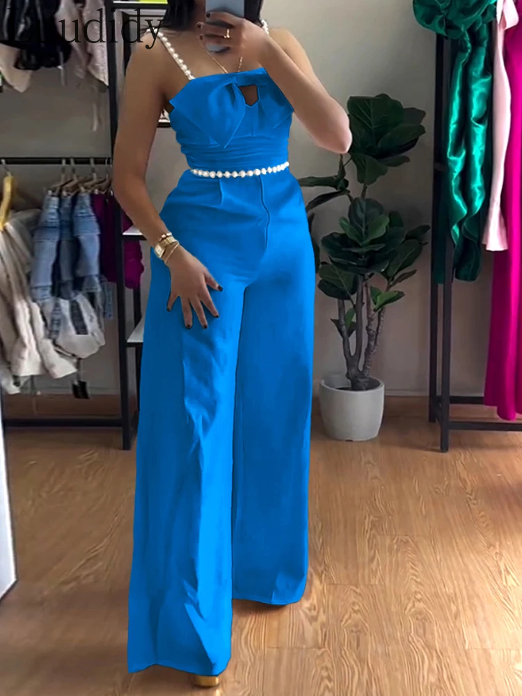 Bandeau Beaded Spaghetti Strap Bowknot Design Ruched Jumpsuit