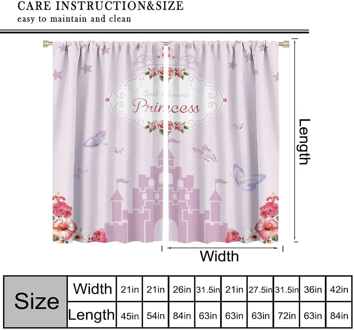 Cool Princess Castle Butterfly Curtain 2 Panels Light Pink Floral Star Girl Bedroom Print Window Curtain Sweet Kid Home Decor