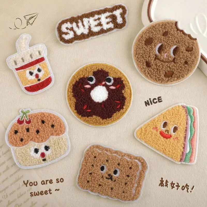 Cartoon Stick On patches donuts cookies Towel embroidery DIY decorations children's bags phone cases stickers badges