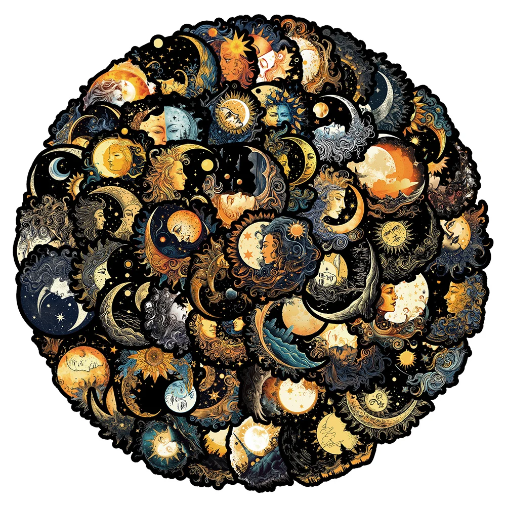 10/30/50pcs Gothic Retro Art Moon Sun Aesthetic Stickers Decals DIY Skateboard Scrapbook Phone Car Cool Cartoon Graffiti Sticker