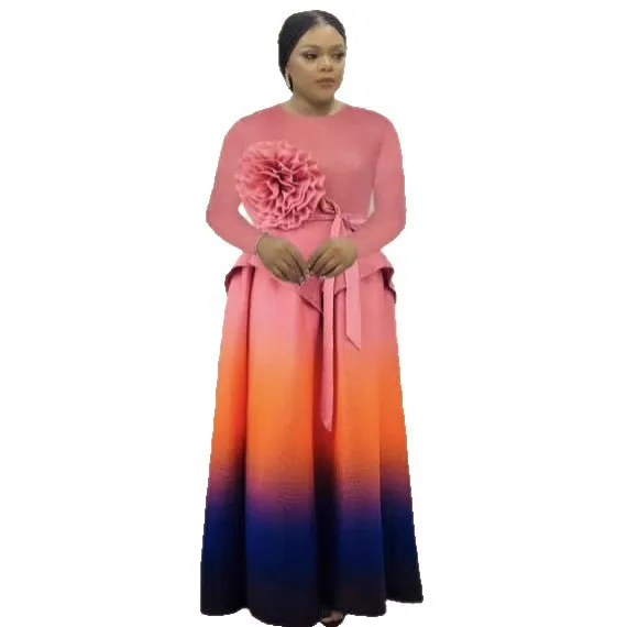 ミヤケプリーツツーピースセット グラデーションフルスリーブ エレガントトップス + フォールドAラインスカート レディース 2025新作 高級パーティードレス