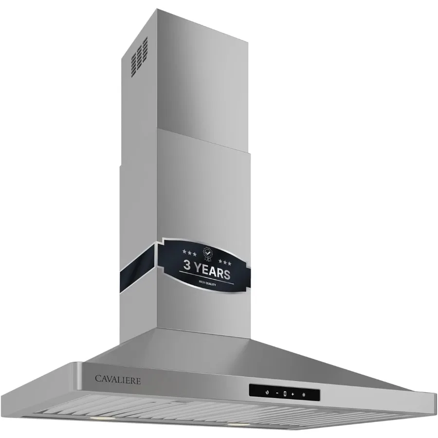 

Digital Wall Mount Range Hood 30 Inch Stainless Steel Kitchen Exhaust Fan 400 CFM LED Light Baffle Filter 3 Speed Touch Control